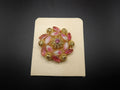 Vintage Pink & White Floral Glass Stone Brooch — Gold Tone, 1.5 Inch