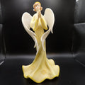 Vintage 8" Praying Angel Figurine in Yellow Robe with Flowers — Religious Décor