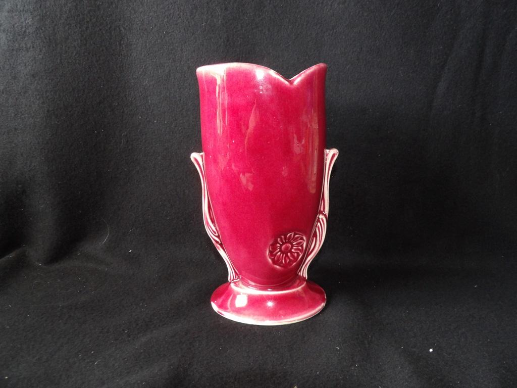 Red Ceramic Flower Design Home Decor Vase 1940's