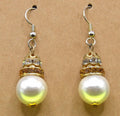 Vintage Faux Pearl & Amber Rhinestone Dangle Earrings — Gold Tone Shepherd's Hook
