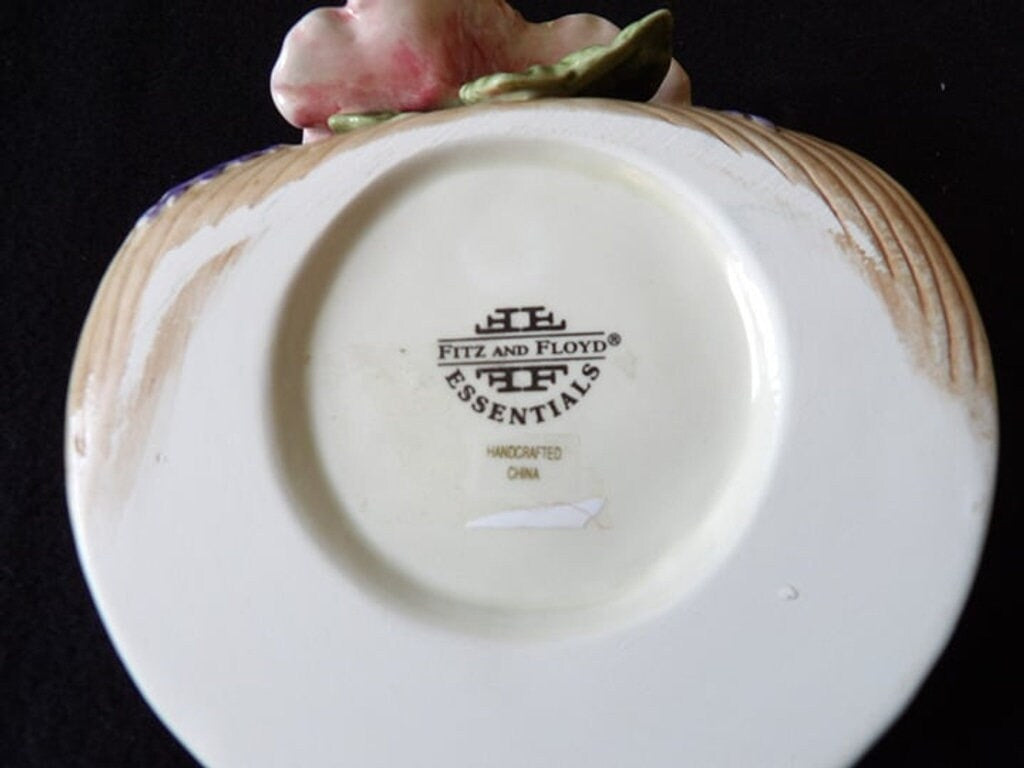 Fitz and Floyd Essentials Straw Hat w/ Pink Hibiscus Flowers Lidded Trinket Box