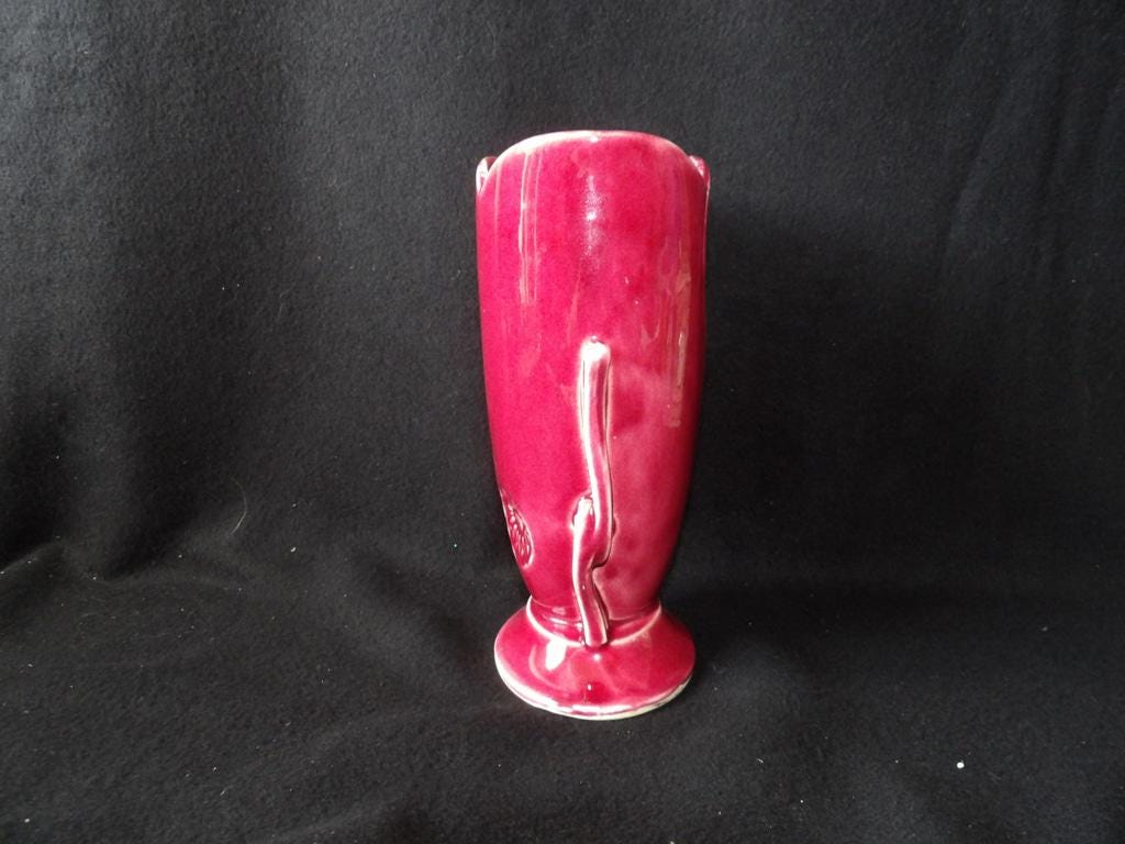 Red Ceramic Flower Design Home Decor Vase 1940's