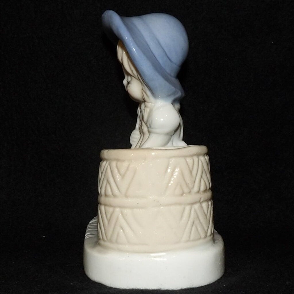 Vintage Girl Holding Flower and Puppy Toothpick/Candle Holder
