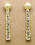 Vintage Gold Tone Faux Pearl & Rhinestone Linear Drop Earrings