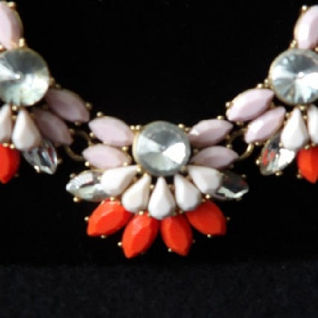 J. Crew Pink Coral Crystal Floral Gold Tone Statement Necklace