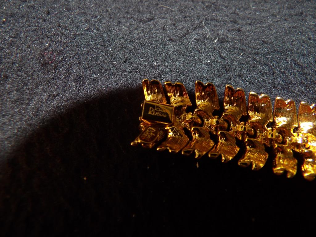 Joan Rivers Gold Tone Triple Row Clear Rhinestone Bracelet with Logo Clasp