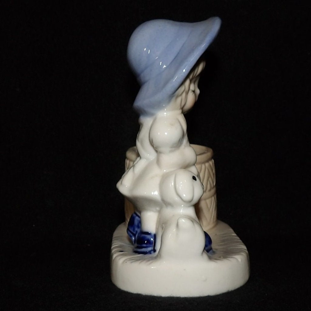 Vintage Girl Holding Flower and Puppy Toothpick/Candle Holder