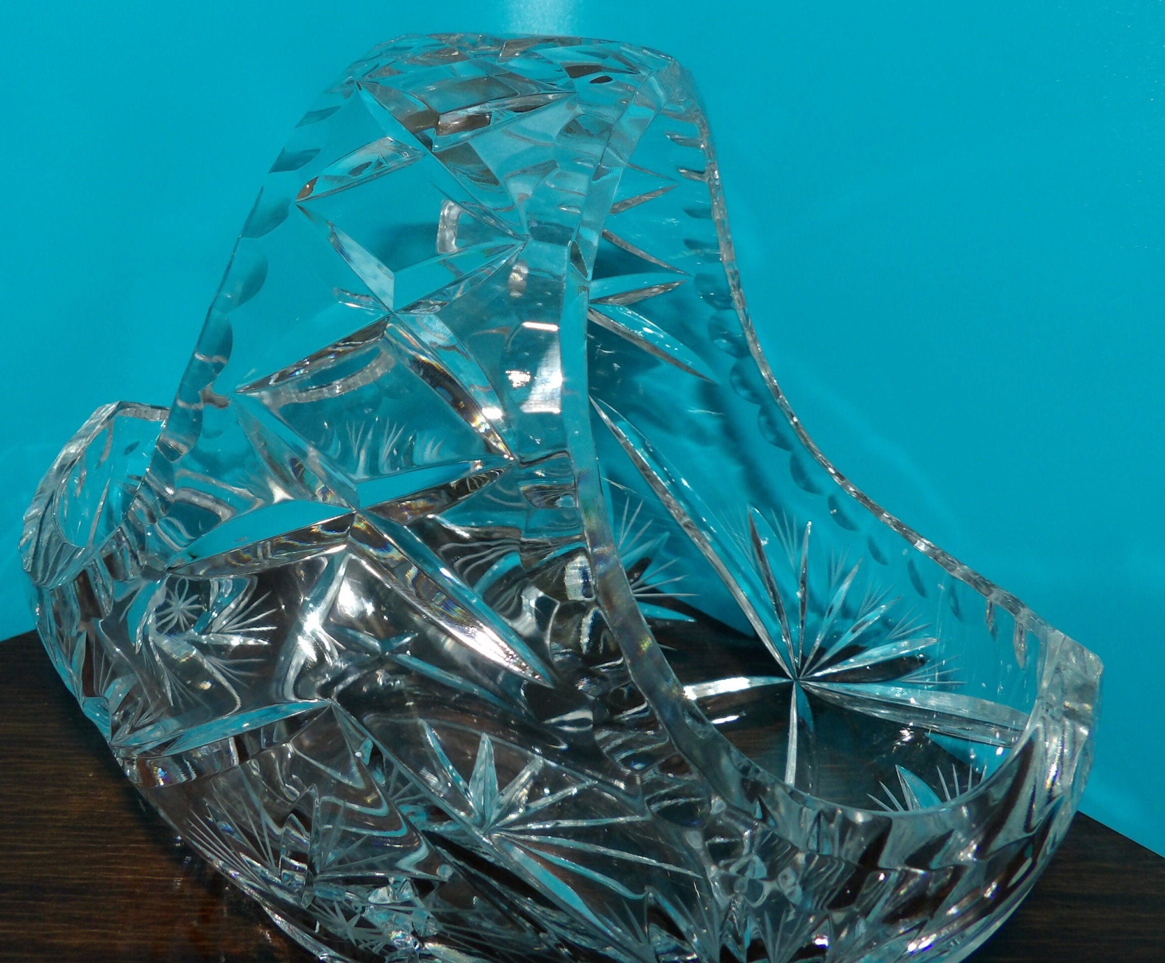 Cut Glass Lead Crystal Bowl with Handle