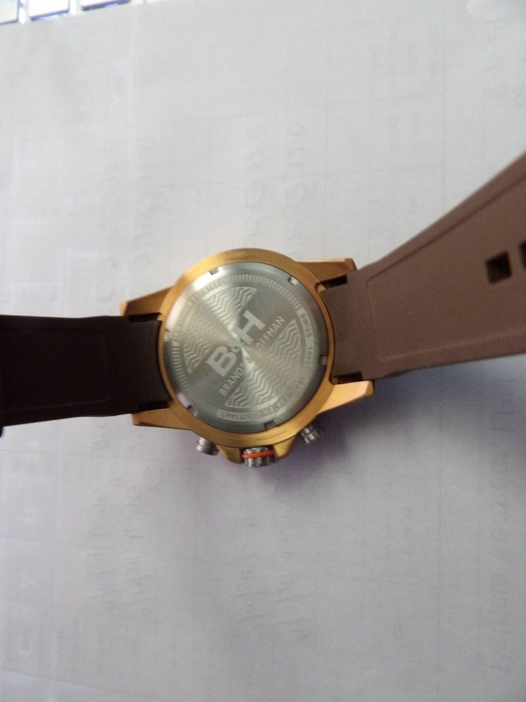 Brandt & Hoffman Men's Chronograph Watch — White & Orange Dial, Brown Rubber Strap