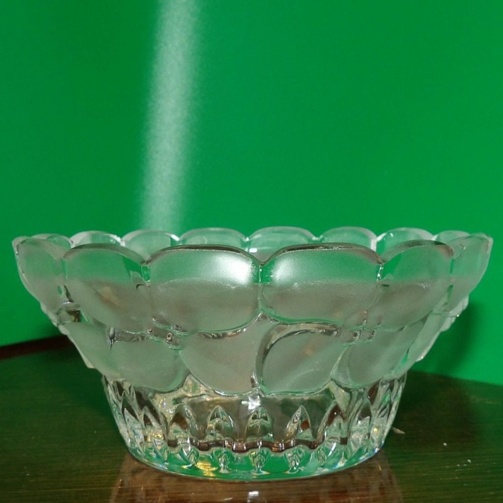 Vintage 1950s Hawaiian Orchids Frosted Clear Pressed Glass Candy & Nut Bowl