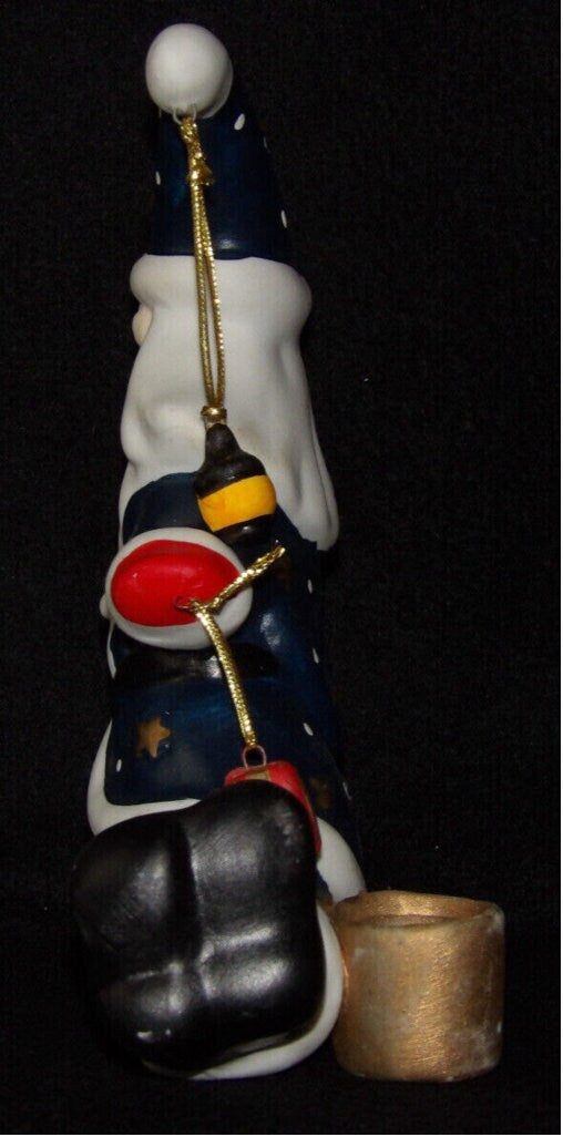 Vintage Ceramic Moon-Shaped Santa Claus Candle Holder — Holiday Décor Collectible