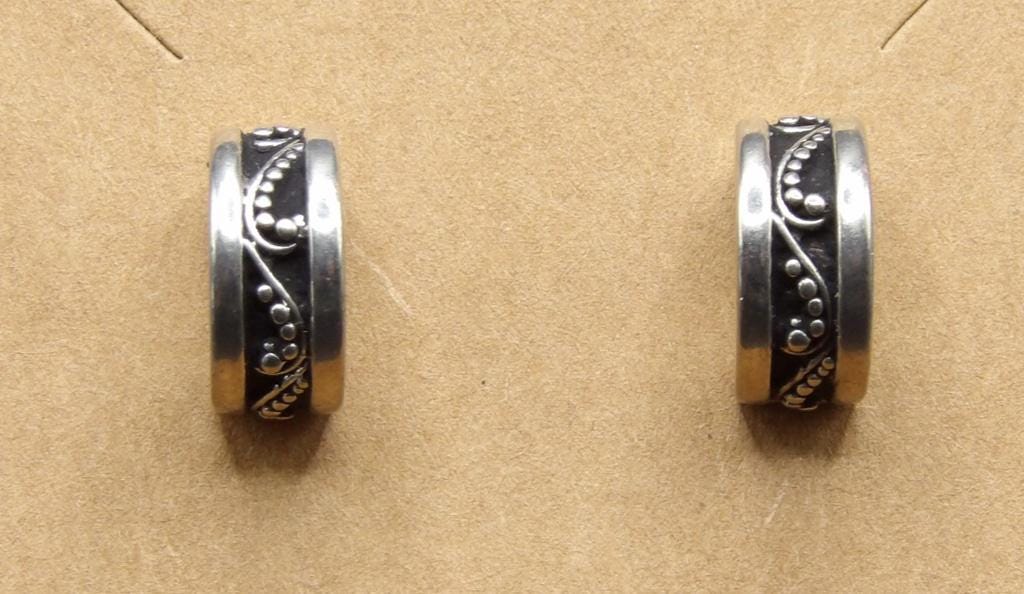 Women's Silver-Tone Hoop Earrings with Floral Vine Detail