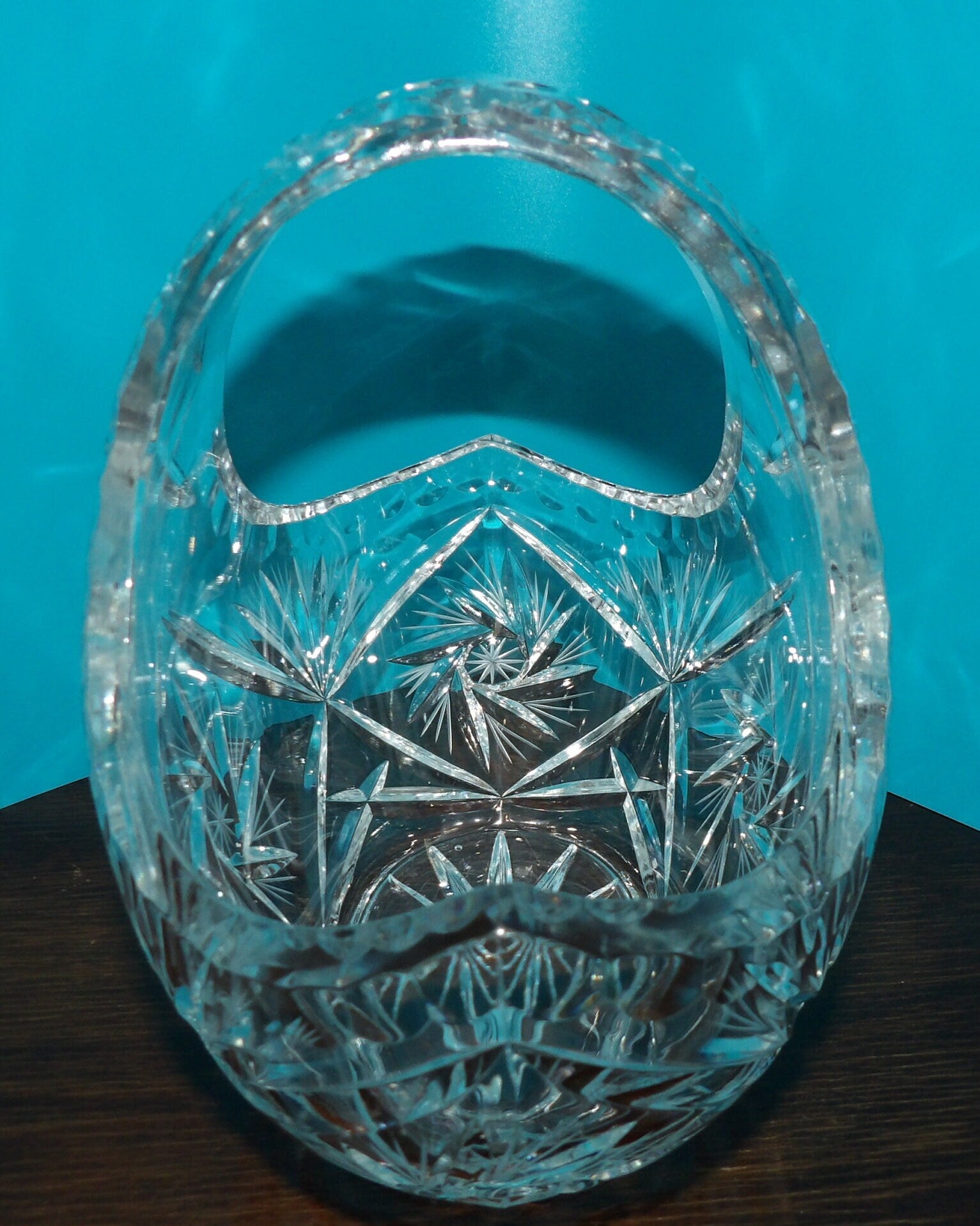 Cut Glass Lead Crystal Bowl with Handle
