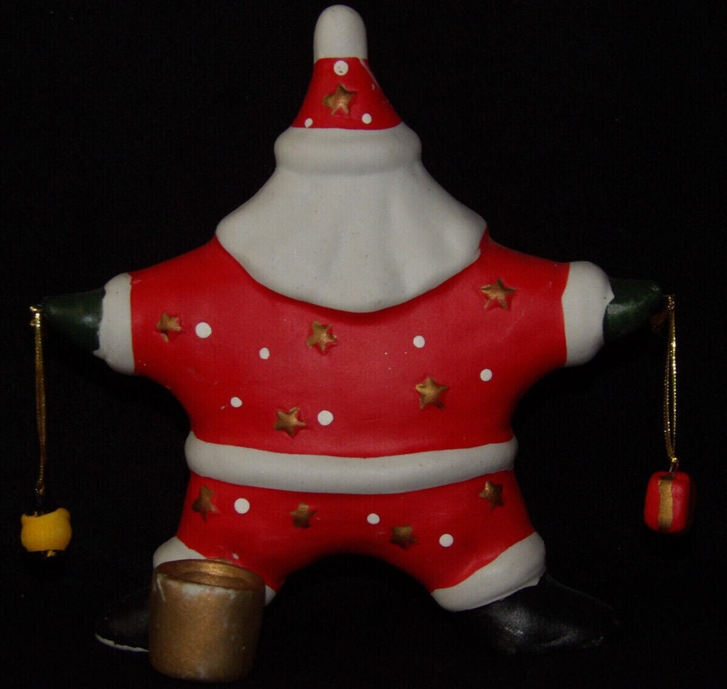 Vintage Ceramic Star-Shaped Santa Claus Candle Holder — Holiday Décor Collectible