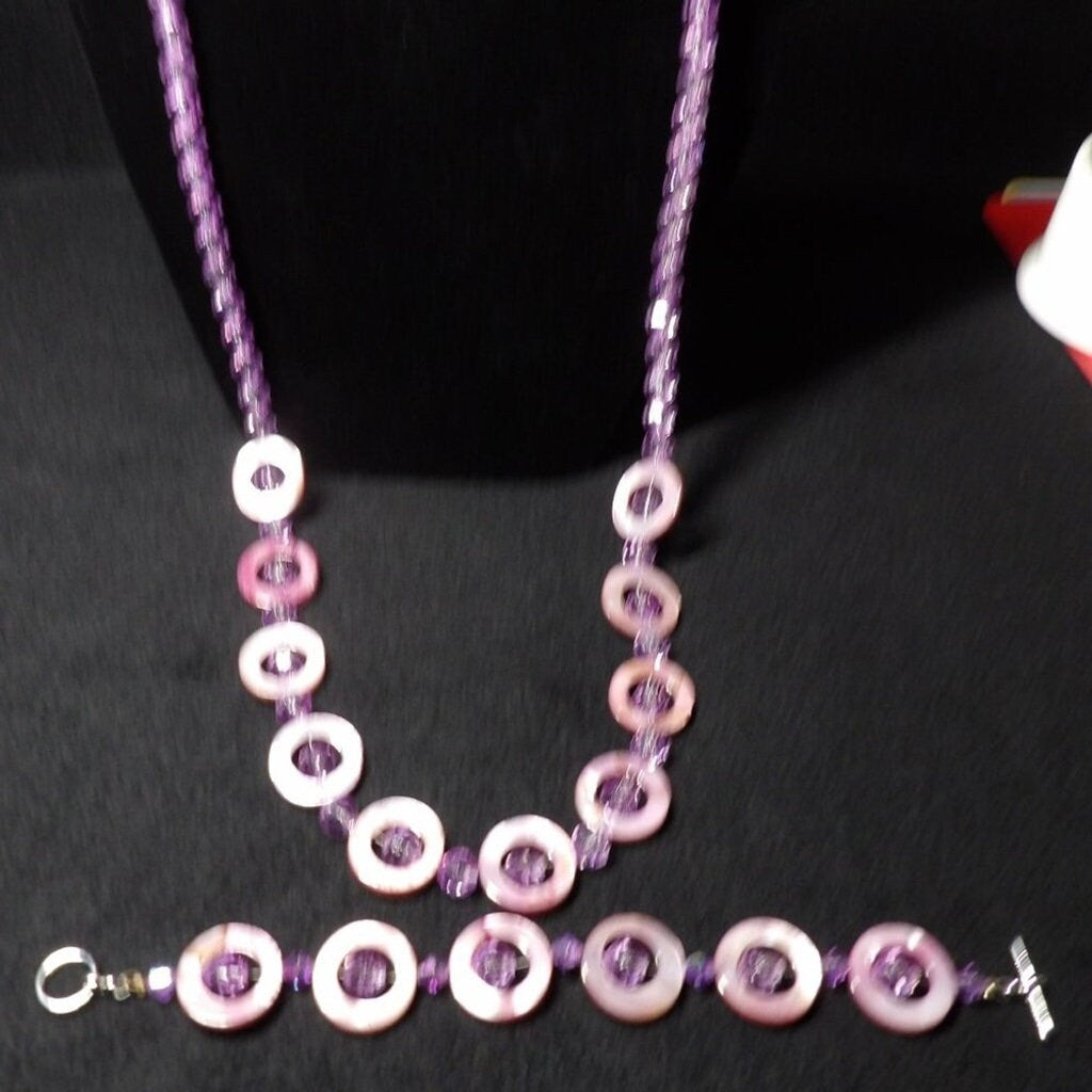 Handmade Pink Chunky Bead Jewelry Set — Necklace, Bracelet & Earrings