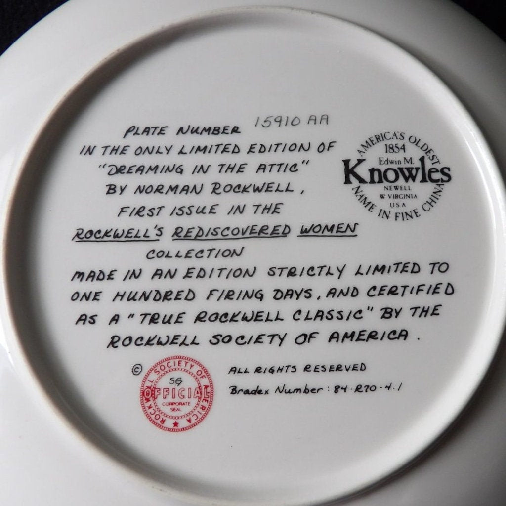 Norman Rockwell "Dreaming in the Attic" Numbered Collector's Plate — Edwin M. Knowles Fine China