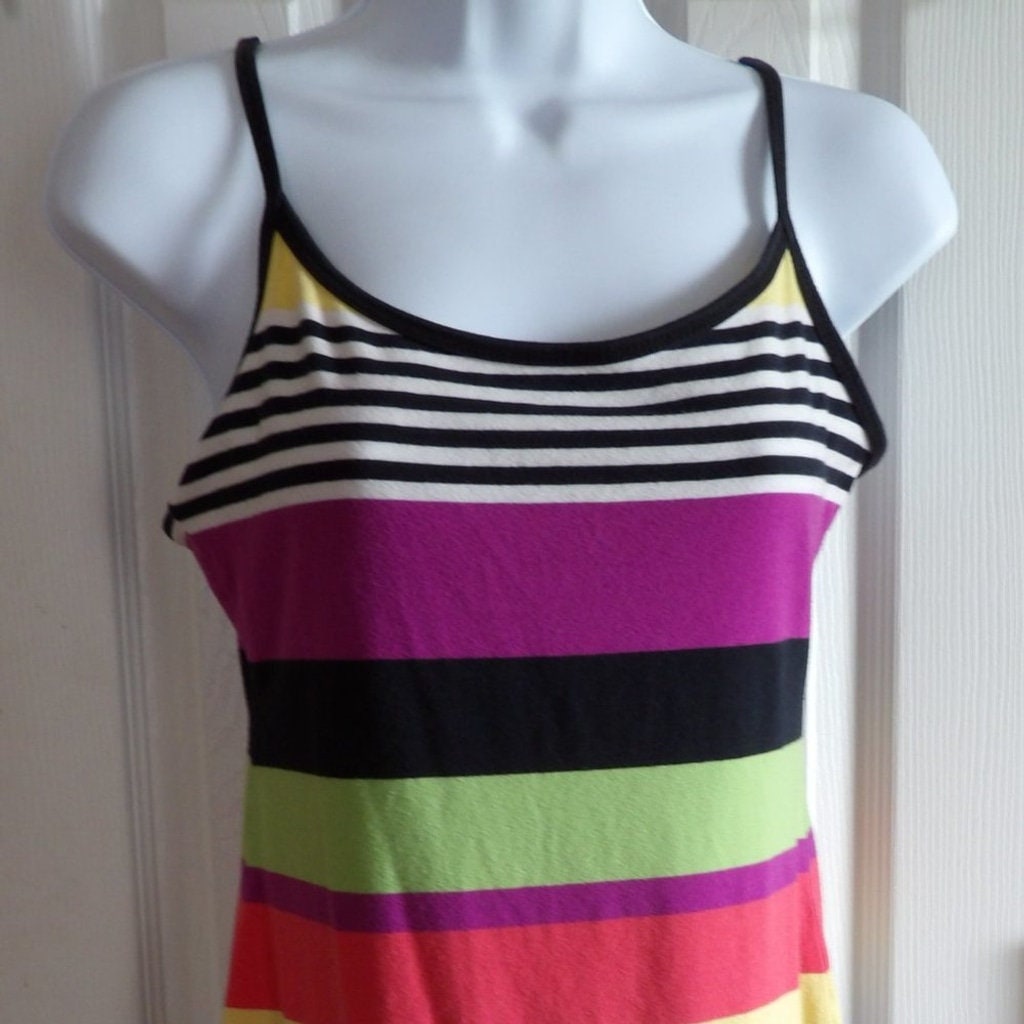Planet Gold Spaghetti Strap Multicolor Striped Dress — Size Large