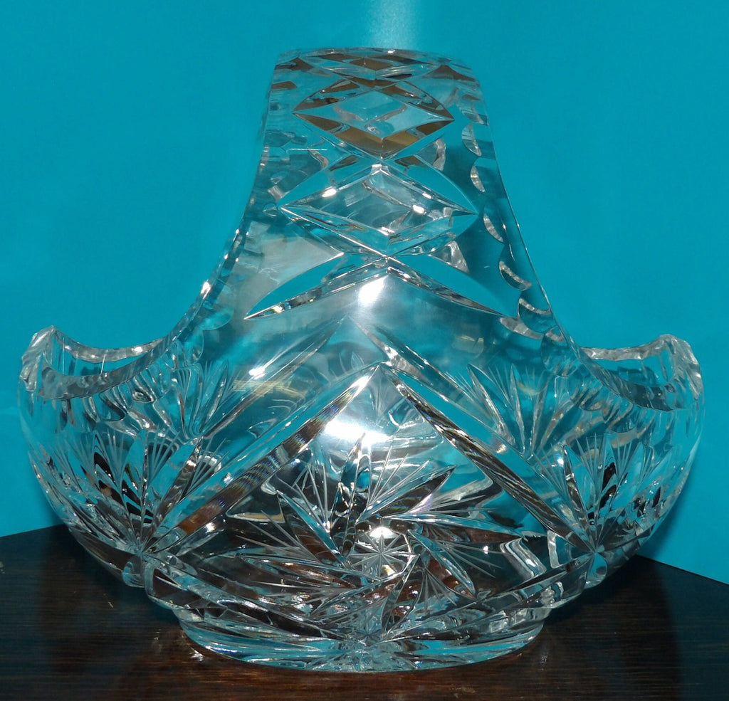 Cut Glass Lead Crystal Bowl with Handle