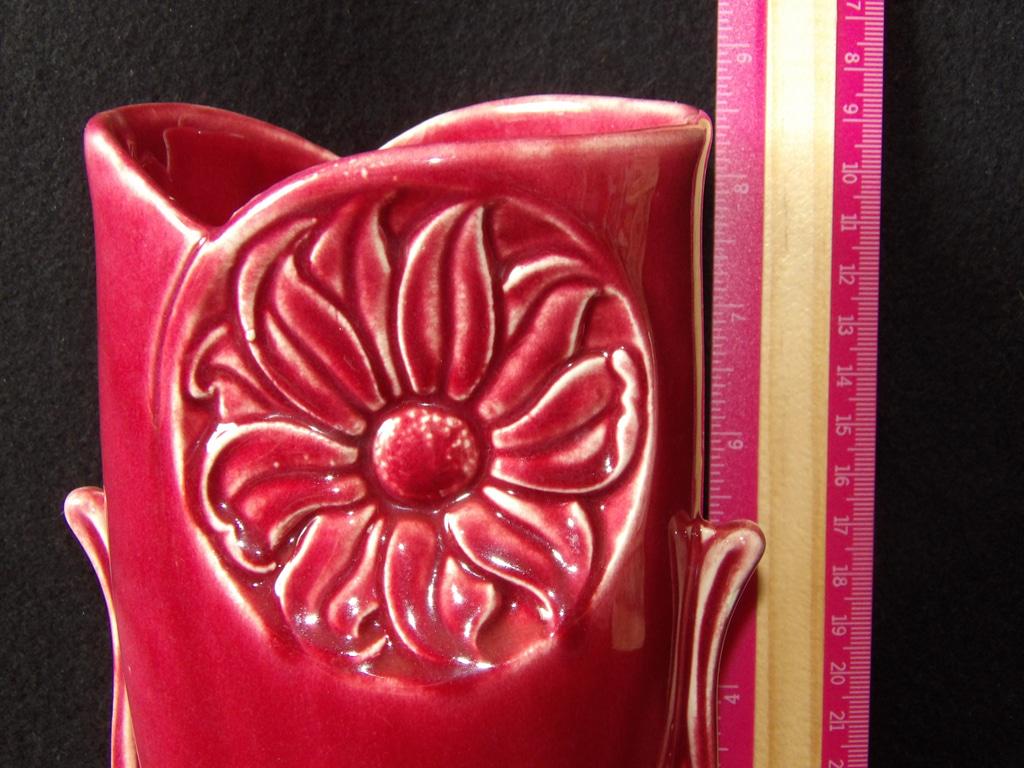 Red Ceramic Flower Design Home Decor Vase 1940's