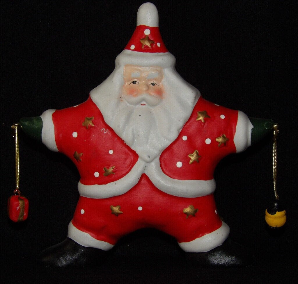 Vintage Ceramic Star-Shaped Santa Claus Candle Holder — Holiday Décor Collectible