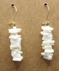 Women's White Stone & Shell Stacked Dangle Earrings with Gold-Tone Hooks