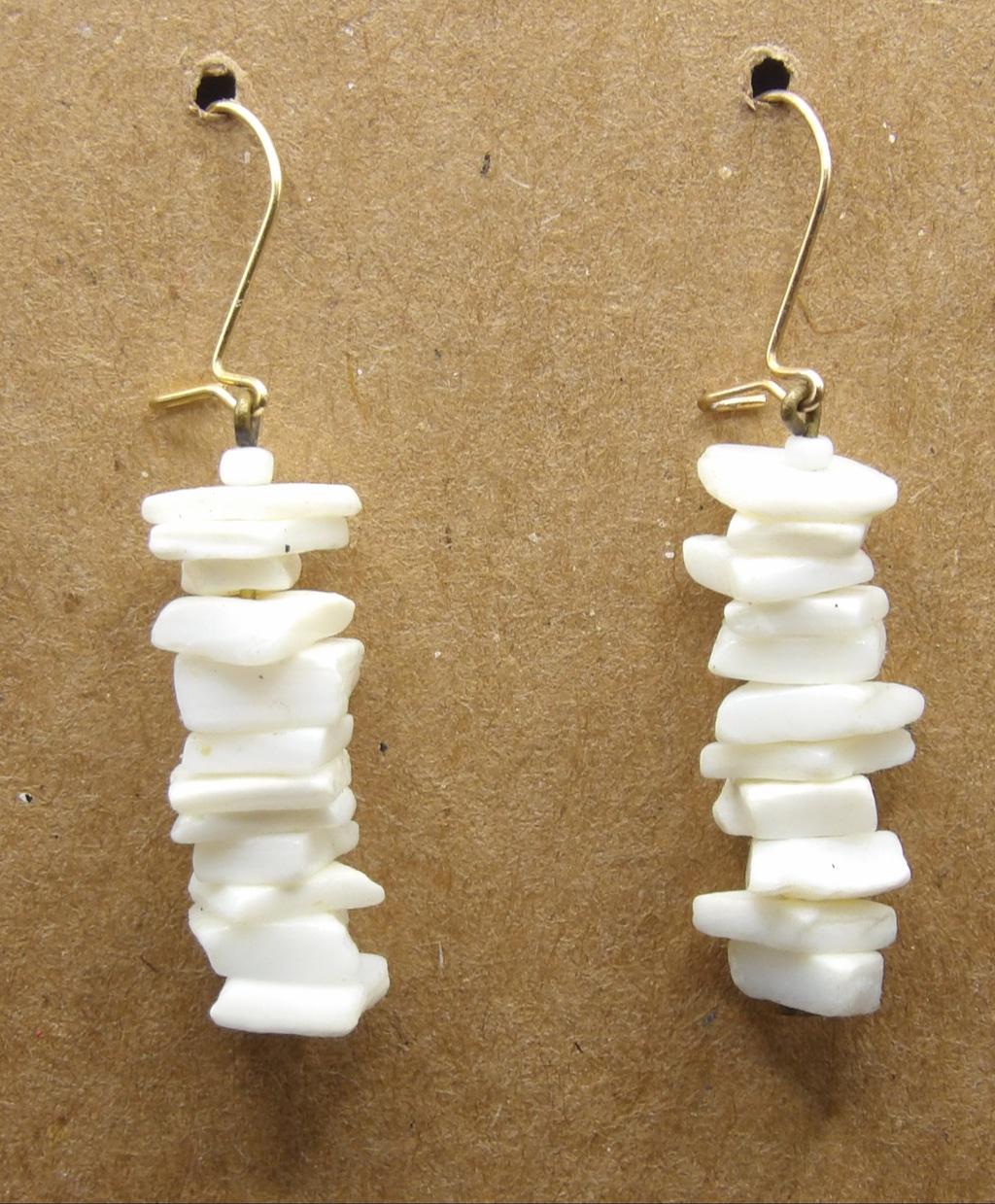 Women's White Stone & Shell Stacked Dangle Earrings with Gold-Tone Hooks