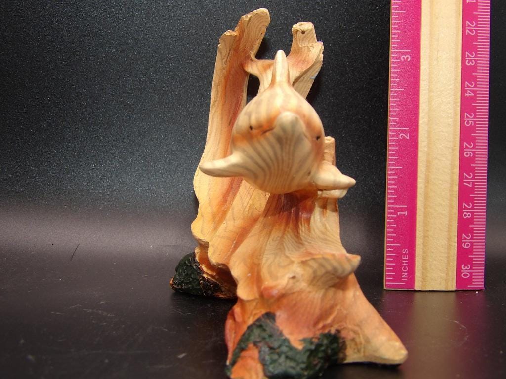 Beige & Brown Dolphin Wood Sculpture