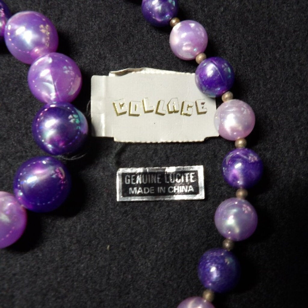 Purple Lucite Chunky Beaded Jewelry Set — Necklace, Bracelet & Earrings