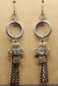 Women's Mixed Metal Cross & Chain Dangle Earrings with Rhinestone Accent