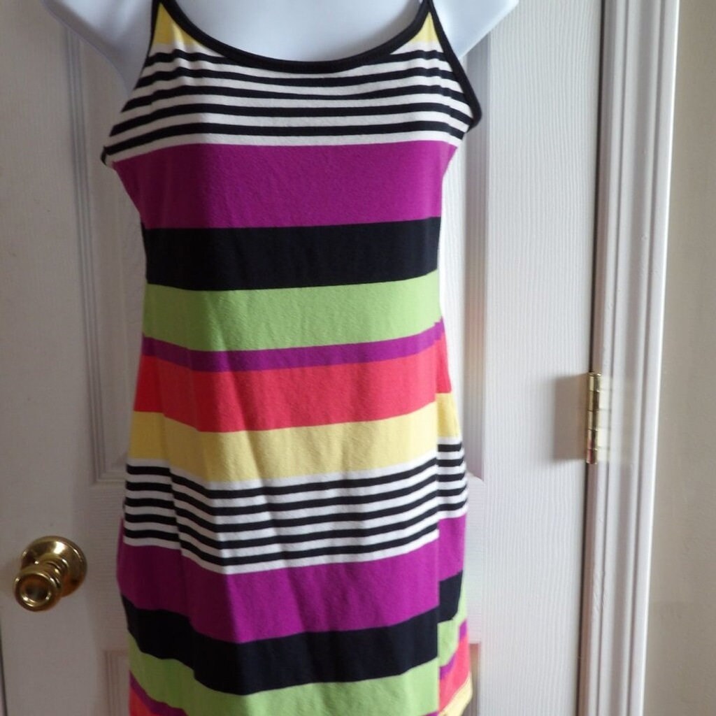 Planet Gold Spaghetti Strap Multicolor Striped Dress — Size Large