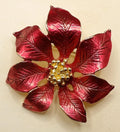 Women's Vintage Red Enamel Poinsettia Brooch with Gold-Tone Bead Center