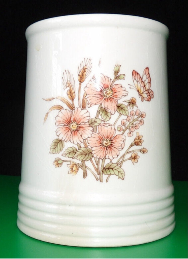 Vintage Ceramic Floral Canister Without Lid — Colorful Flower Design Home Décor