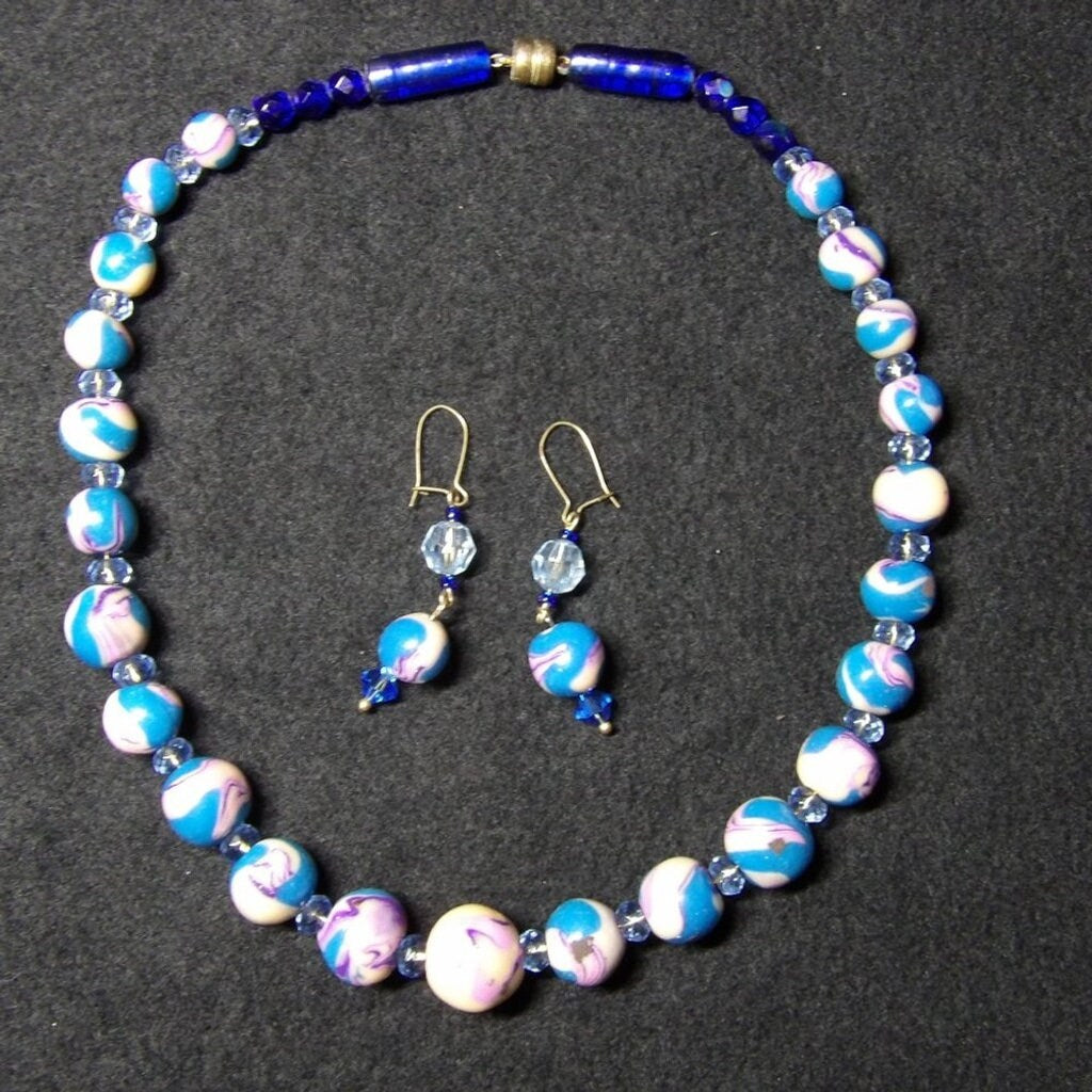 Handmade Purple & Pink Chunky Bead Necklace & Earring Set