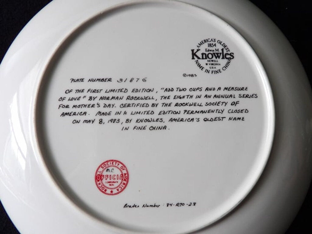 Norman Rockwell 1983 Mother's Day Plate — "Add Two Cups and a Measure of Love" Edwin M. Knowles