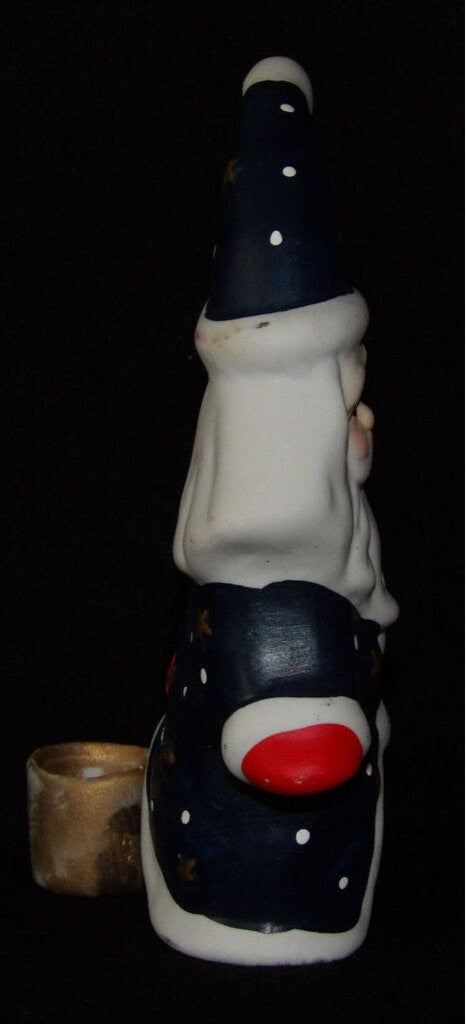 Vintage Ceramic Moon-Shaped Santa Claus Candle Holder — Holiday Décor Collectible