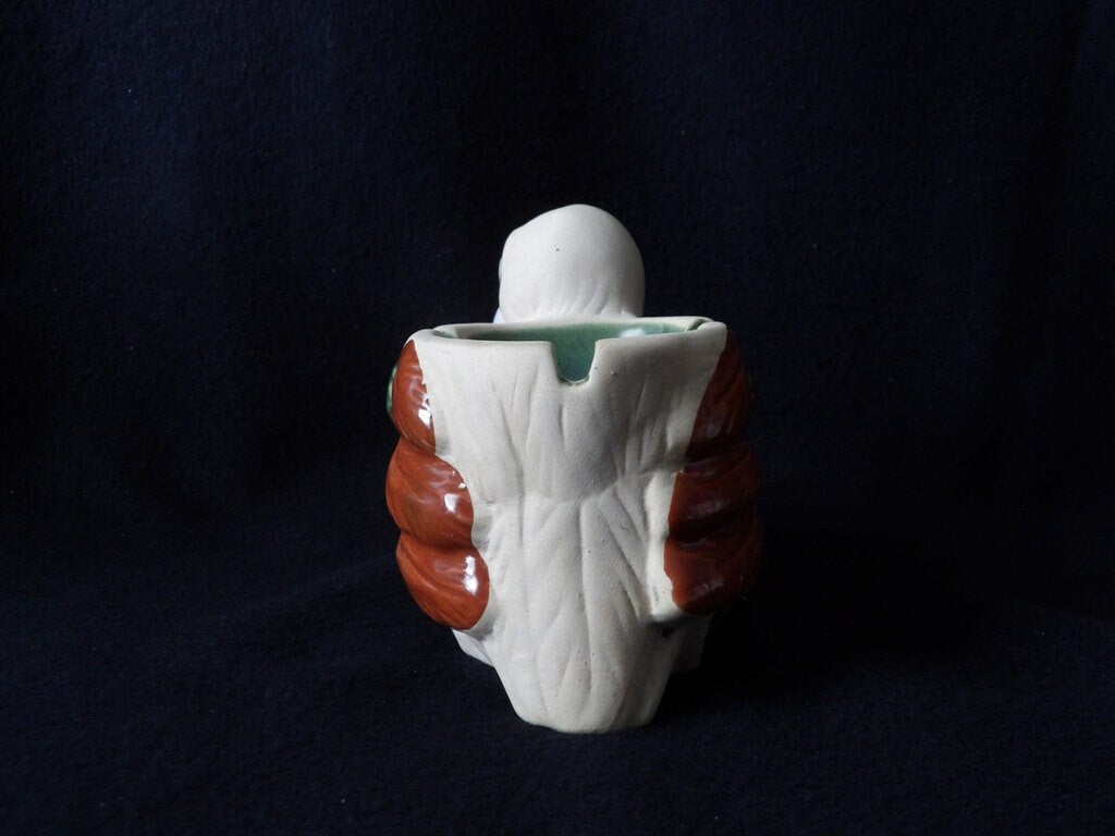 Vintage Ceramic Stork Ashtray — Whimsical Brown & Green Bird Figurine Ashtray