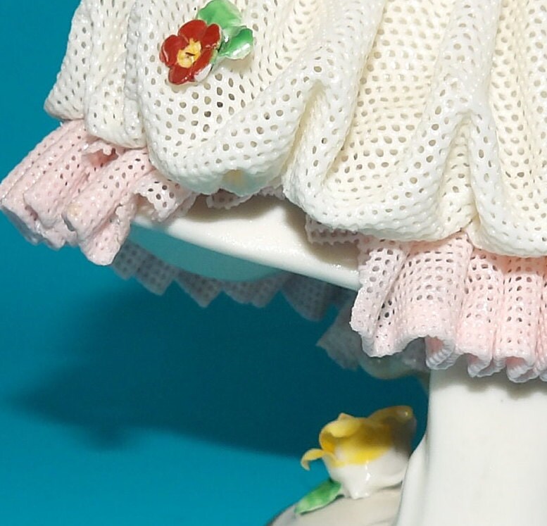 Antique 1930s Dresden Girl Figurine with Lace Detail — Rare Porcelain Collectible