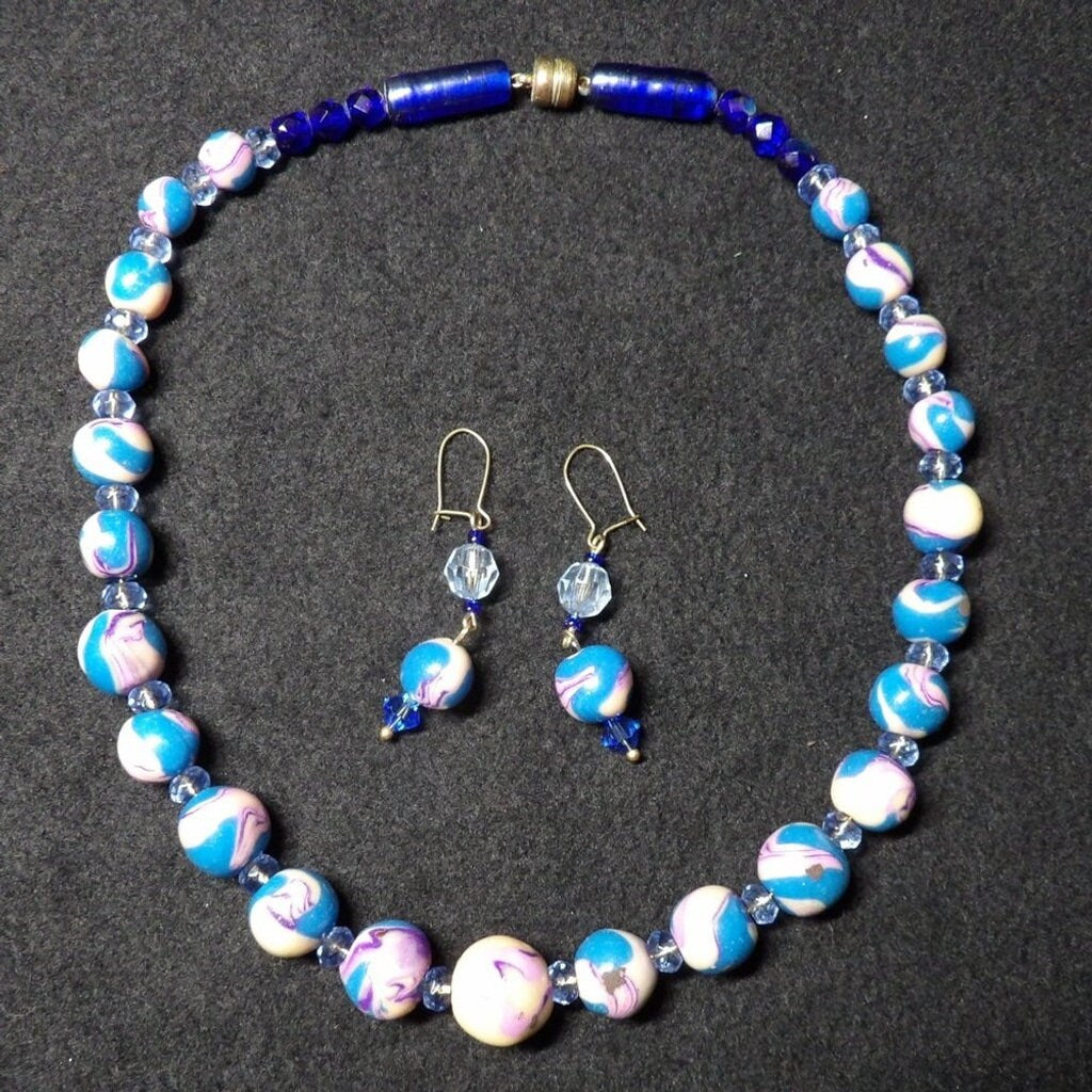 Handmade Purple & Pink Chunky Bead Necklace & Earring Set