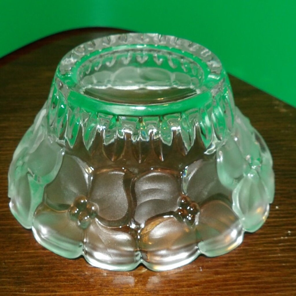 Vintage 1950s Hawaiian Orchids Frosted Clear Pressed Glass Candy & Nut Bowl