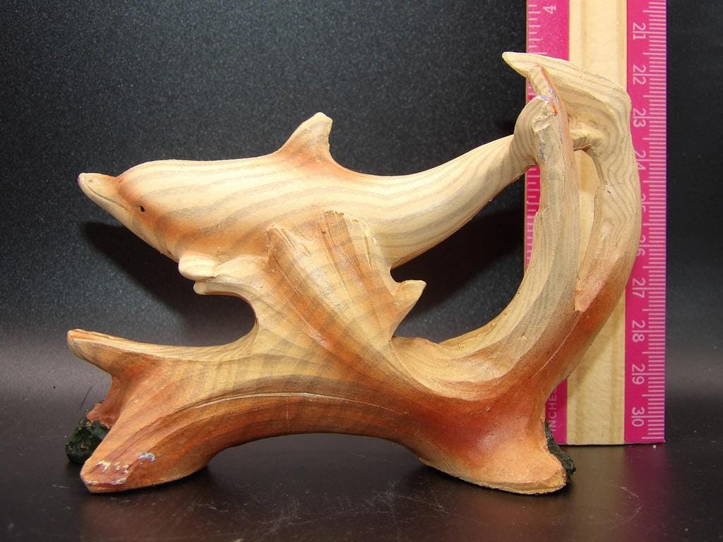 Beige & Brown Dolphin Wood Sculpture