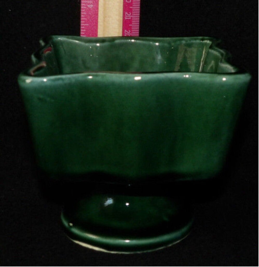 Hull Pottery Imperial Line F4 Green Square Pedestal Planter Vase — Vintage Collectible