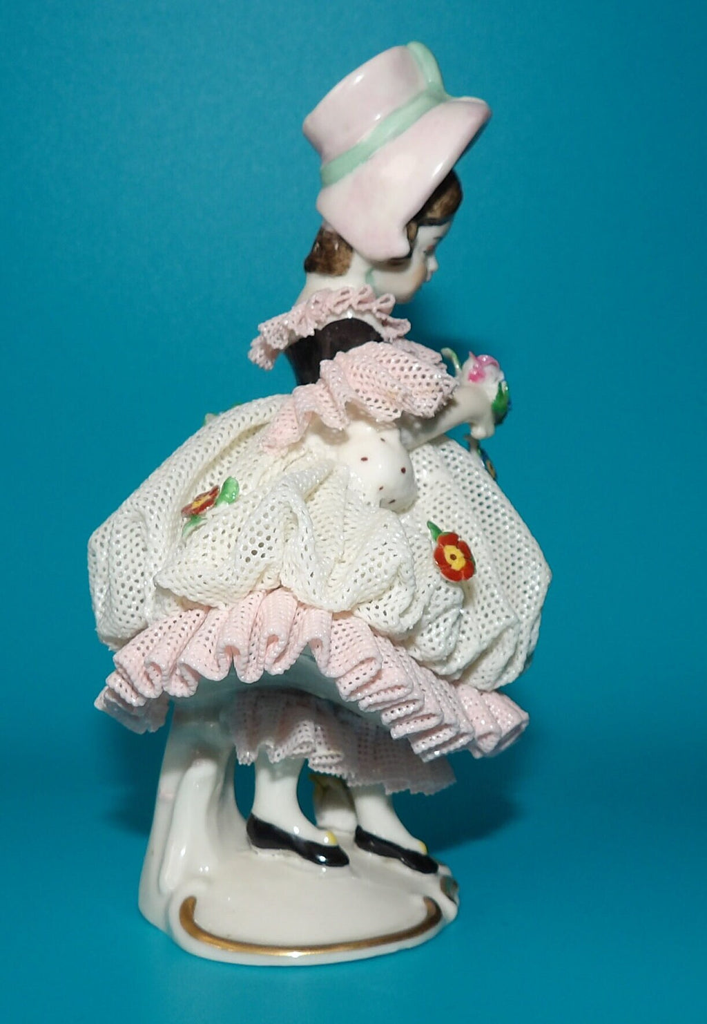 Antique 1930s Dresden Girl Figurine with Lace Detail — Rare Porcelain Collectible