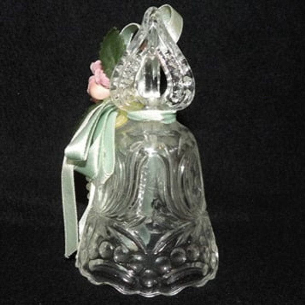 Vintage Small Glass Bell with Pink Flowers & Pearl Trim