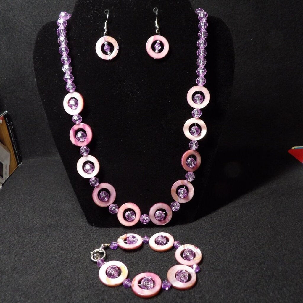 Handmade Pink Chunky Bead Jewelry Set — Necklace, Bracelet & Earrings