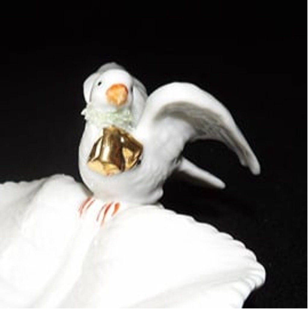Vintage Porcelain Trinket Dish — Dove with Golden Bells & Wreath