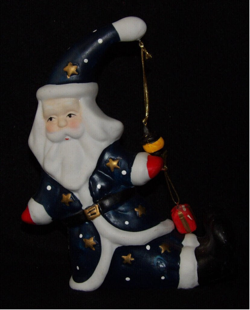 Vintage Ceramic Moon-Shaped Santa Claus Candle Holder — Holiday Décor Collectible