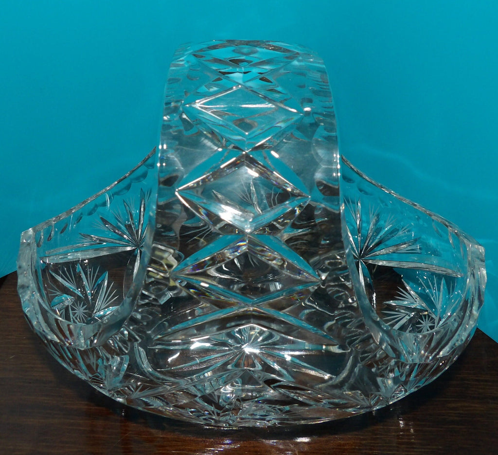 Cut Glass Lead Crystal Bowl with Handle