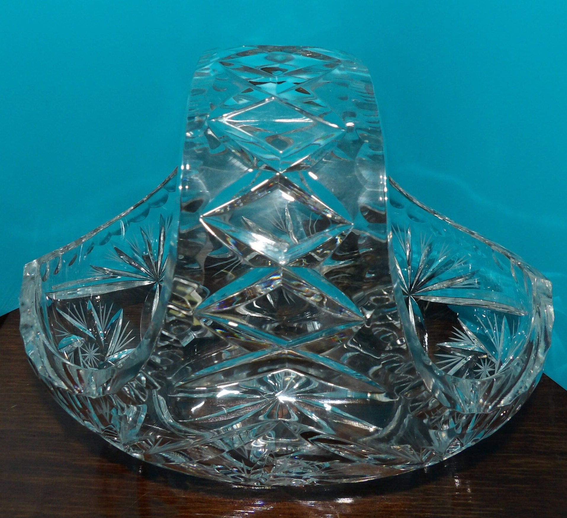 Cut Glass Lead Crystal Bowl with Handle