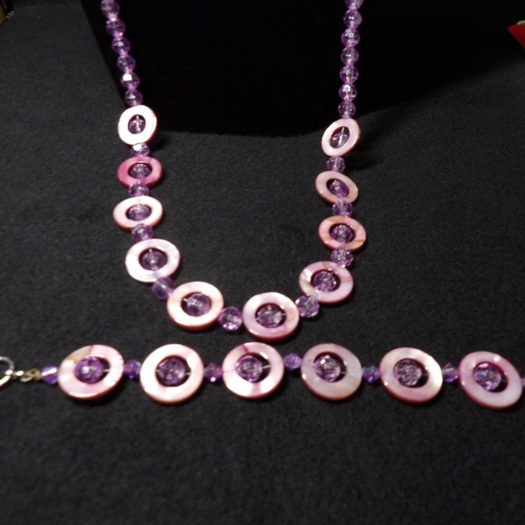 Handmade Pink Chunky Bead Jewelry Set — Necklace, Bracelet & Earrings