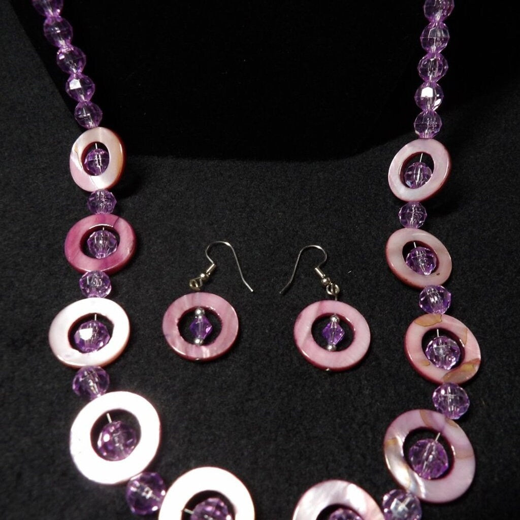 Handmade Pink Chunky Bead Jewelry Set — Necklace, Bracelet & Earrings